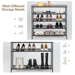 Shoe Rack 5-Tier Shoe Storage Organizer W/4 Metal Mesh Shelves For 16-20 Pairs 17 Shoe Rack 5-Tier Shoe Storage Organizer W/4 Metal Mesh Shelves For 16-20 Pairs -Baxton Studio Store GUEST a3e5c27e a5be 450b ba2b 481f0eec9a88