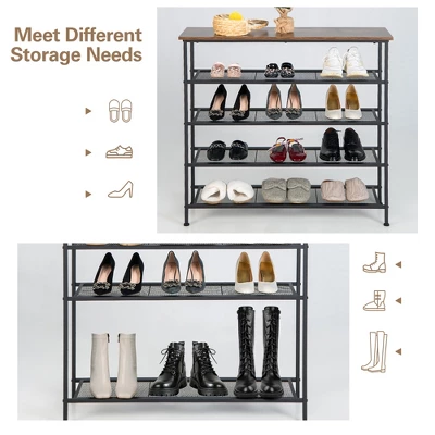 Shoe Rack 5-Tier Shoe Storage Organizer W/4 Metal Mesh Shelves For 16-20 Pairs 9 Shoe Rack 5-Tier Shoe Storage Organizer W/4 Metal Mesh Shelves For 16-20 Pairs - Image 7