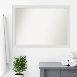42" X 31" Non-Beveled Flair Narrow Bathroom Wall Mirror Soft White - Amanti Art -Baxton Studio Store GUEST a46ab7ab a89e 46cf a416 c808ad7ea50b