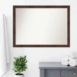 41" X 30" Non-Beveled Wildwood Brown Narrow Bathroom Wall Mirror - Amanti Art -Baxton Studio Store GUEST aa55208b d50e 4056 9afe 4b80dab00a4d