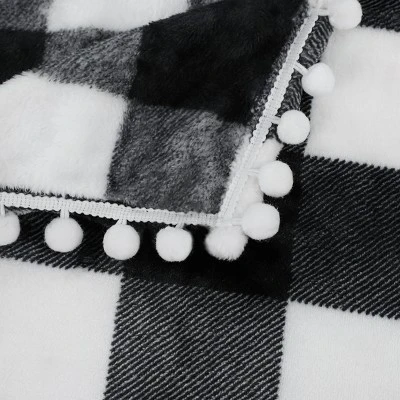 PiccoCasa Plaid Throw Blanket With Pom Poms Tartan Checkered Fleece Blanket 4 PiccoCasa Plaid Throw Blanket With Pom Poms Tartan Checkered Fleece Blanket - Image 2