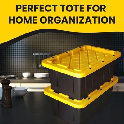 Juggernaut Storage Multipurpose 5 Gallon Lockable Plastic Storage Tote With Secure Snap Fitting Lid For Home Organization, Black/Yellow (Set Of 2) 5 Juggernaut Storage Multipurpose 5 Gallon Lockable Plastic Storage Tote With Secure Snap Fitting Lid For Home Organization, Black/Yellow (Set Of 2) - Image 3