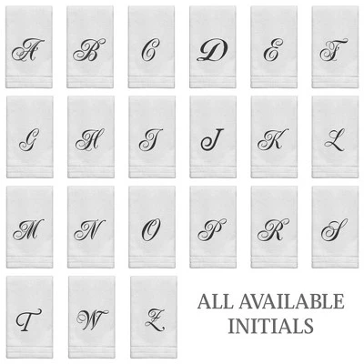 Creative Scents Set Of 2 White Fingertip Monogrammed Towels, Black Embroidered 8 Creative Scents Set Of 2 White Fingertip Monogrammed Towels, Black Embroidered - Image 6