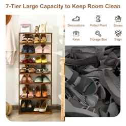 Costway Patented 7-Tier Double Shoe Rack Free Standing Shelf Storage Tower Rustic Brown -Baxton Studio Store GUEST b105bc0d 3fb9 4bce 94d6 57df9393e42d