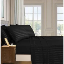 Elegant Comfort Luxurious Silky Soft Wrinkle & Fade Resistant 6-Piece Dobby Stripe Bed Sheet Set