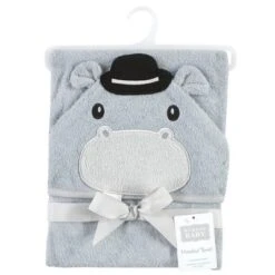 Hudson Baby Unisex Cotton Animal Face Hooded Towel, Hippo, One Size
