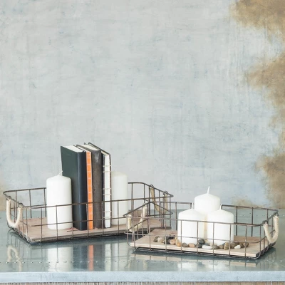 2pc Rectangle Rustic Wood And Metal Basket Set Brown - Stonebriar Collection 5 2pc Rectangle Rustic Wood And Metal Basket Set Brown - Stonebriar Collection - Image 3