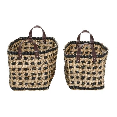 2pk Wood Storage Baskets Brown - Olivia & May 4 2pk Wood Storage Baskets Brown - Olivia & May - Image 2