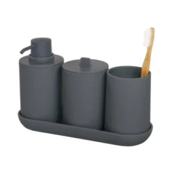 4pc Cade Bath Accessories Set Charcoal - IDESIGN