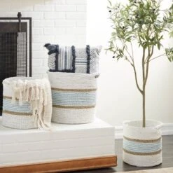 3pk Wood Coastal Storage Baskets White - Olivia & May