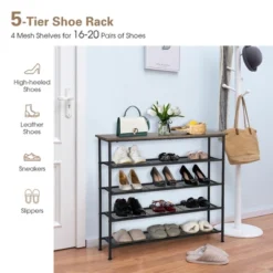 Shoe Rack 5-Tier Shoe Storage Organizer W/4 Metal Mesh Shelves For 16-20 Pairs 14 Shoe Rack 5-Tier Shoe Storage Organizer W/4 Metal Mesh Shelves For 16-20 Pairs -Baxton Studio Store GUEST b981950b 2b91 4c6e aa27 5ebdee40f29e