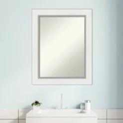 24" X 30" Non-Beveled Eva Bathroom Wall Mirror White - Amanti Art -Baxton Studio Store GUEST b9c4859f 4eb9 4c10 b61d 6d7ae54d7a80