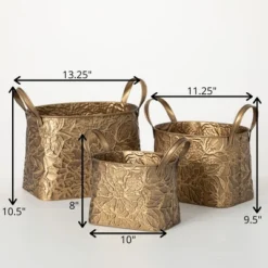 10.5"H Sullivans Brass Botanical Basket Set Of 3, Gold -Baxton Studio Store GUEST b9e3f8fa 9247 4a30 9cea 592d6f498ace