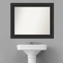 34" X 28" Non-Beveled Ridge Black Bathroom Wall Mirror - Amanti Art -Baxton Studio Store GUEST bcf2786a 4e36 4703 b0cc a2663336c62c