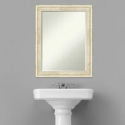 Amanti Art Country White Wash Petite Bevel Wood Bathroom Wall Mirror 28.5 X 22.5 In. -Baxton Studio Store GUEST bd1480b1 9973 4214 abc9 a99f3b6ee147