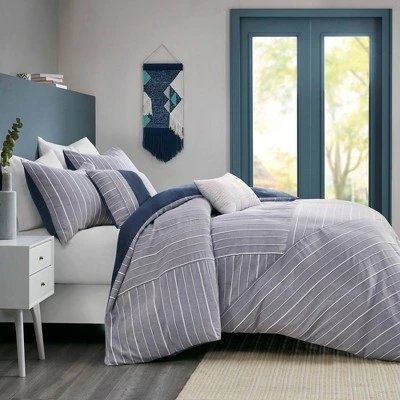 Bryce Full/Queen 5pc Cotton Rich Chambray Duvet Cover Set Indigo 5 Bryce Full/Queen 5pc Cotton Rich Chambray Duvet Cover Set Indigo - Image 3