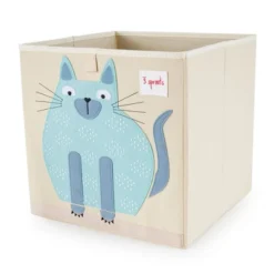 3 Sprouts Large 13 Inch Square Children's Foldable Fabric Storage Cube Organizer Box Soft Toy Bin 2 Piece Bundle With Blue Cat, Panda Bear Designs