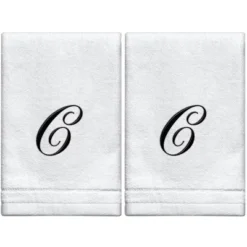 Creative Scents Set Of 2 White Fingertip Monogrammed Towels, Black Embroidered 30 Creative Scents Set Of 2 White Fingertip Monogrammed Towels, Black Embroidered -Baxton Studio Store GUEST bf9b8a63 682b 4454 8086 76627388f14e
