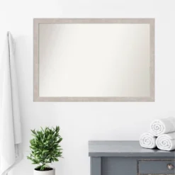 39" X 27" Non-Beveled Marred Wood Bathroom Wall Mirror Silver - Amanti Art -Baxton Studio Store GUEST bfb1c324 5edb 4609 9a41 2650d6b91f36