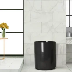 Bathroom Wastebasket Shiny Black - Nu Steel -Baxton Studio Store GUEST bfed34a8 9cbb 49cd b3d3 6c25b8293c30