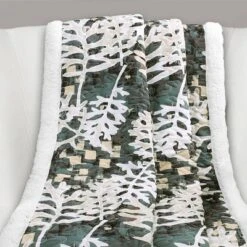Lush Décor 50"x60" Camoflage Leaves Faux Shearling Throw Blanket Green