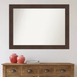 43" X 32" Non-Beveled Wildwood Brown Bathroom Wall Mirror - Amanti Art -Baxton Studio Store GUEST c0f391be 8999 4af5 b803 68df5ffd640c