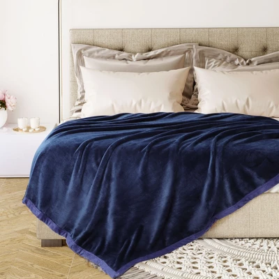1 Pc Queen Microfiber Flannel Fleece Bed Blankets Navy Blue - PiccoCasa 3 1 Pc Queen Microfiber Flannel Fleece Bed Blankets Navy Blue - PiccoCasa