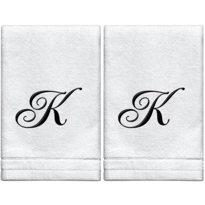 Creative Scents Set Of 2 White Fingertip Monogrammed Towels, Black Embroidered 19 Creative Scents Set Of 2 White Fingertip Monogrammed Towels, Black Embroidered - Image 17