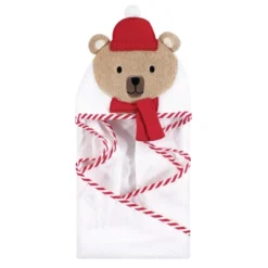 Hudson Baby Infant Cotton Animal Hooded Towel, Bear W Scarf, One Size