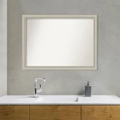 42" X 31" Non-Beveled Romano Silver Narrow Wood Bathroom Wall Mirror - Amanti Art -Baxton Studio Store GUEST c23086aa f95c 4783 ae28 44ce68988804