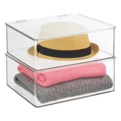 MDesign Stackable Closet Storage Bin Box With Lid, 2 Pack - Clear -Baxton Studio Store GUEST c2d28b74 6b12 46c1 8754 ba6bf5c5c11e