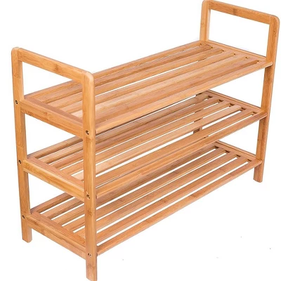 BirdRock Home 3-Tier Free Standing Bamboo Shoe Rack With Handles 7 BirdRock Home 3-Tier Free Standing Bamboo Shoe Rack With Handles - Image 5
