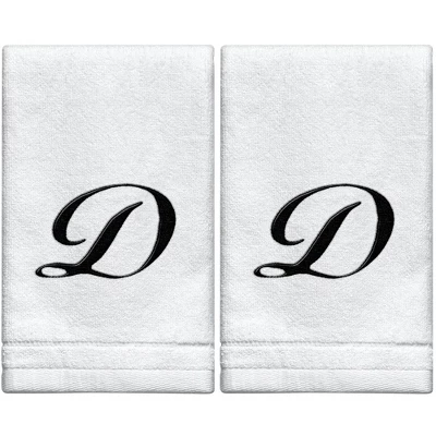 Creative Scents Set Of 2 White Fingertip Monogrammed Towels, Black Embroidered 12 Creative Scents Set Of 2 White Fingertip Monogrammed Towels, Black Embroidered - Image 10