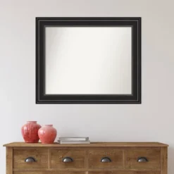 34" X 28" Non-Beveled Ridge Black Bathroom Wall Mirror - Amanti Art -Baxton Studio Store GUEST c5fb7c17 0361 4d14 b1fb eed1888d5291