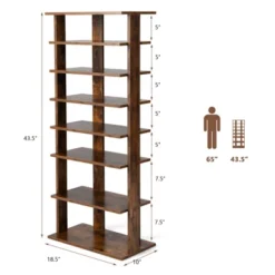 Tangkula 7-Tier Double Rows Shoe Rack Vertical Wooden Shoe Storage Organizer Rustic Brown/White -Baxton Studio Store GUEST c6f0fec1 5497 41cc a145 0dc4b3f47a14