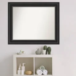 34" X 28" Non-Beveled Ridge Black Bathroom Wall Mirror - Amanti Art -Baxton Studio Store GUEST cbe854b0 46c5 4e50 be01 2e2ddec6866b
