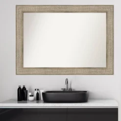 42" X 30" Non-Beveled Trellis Silver Wood Bathroom Wall Mirror - Amanti Art -Baxton Studio Store GUEST cca675f2 ad82 4d1e a9fe f82510a3dc46