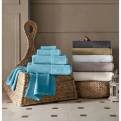 2pc Incanto Turkish Cotton Bath Mat Set Blue - Enchante Home