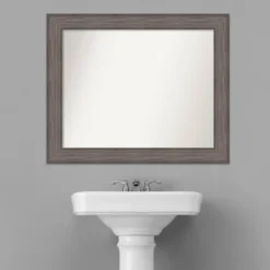 33" X 27" Non-Beveled Country Barn Wood Bathroom Wall Mirror Brown - Amanti Art -Baxton Studio Store GUEST cd8b92b7 7b9b 4734 b960 cc47d568f704