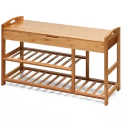 Costway 3-Tier Bamboo Shoe Bench Entryway Storage Rack Organizer Home Hallway BrownNature -Baxton Studio Store GUEST ce085d6f c34e 468e 8fdd 7ace618b7673