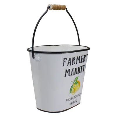 Northlight 10.5" White And Black "Farmer's Market" Lemon's Metal Bucket With Handle 4 Northlight 10.5" White And Black "Farmer's Market" Lemon's Metal Bucket With Handle - Image 2