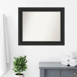34" X 28" Non-Beveled Ridge Black Bathroom Wall Mirror - Amanti Art -Baxton Studio Store GUEST cfcfe4b3 ea7e 4fbe 9ea3 153c7eb544d2