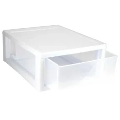 Sterilite 16 Quart Stackable Sturdy Plastic Storage Drawer Container For Home And Office Organization, Clear & White -Baxton Studio Store GUEST cff4796b cc02 4902 bdb1 5e17fe8b6e0d