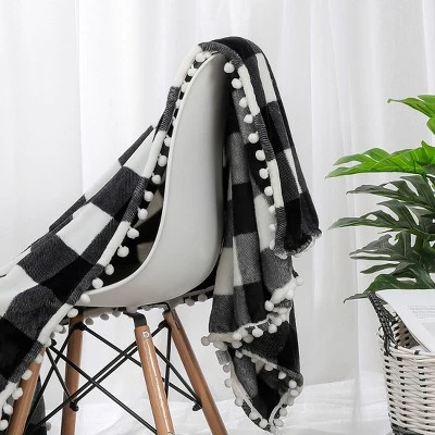 PiccoCasa Plaid Throw Blanket With Pom Poms Tartan Checkered Fleece Blanket 7 PiccoCasa Plaid Throw Blanket With Pom Poms Tartan Checkered Fleece Blanket - Image 5