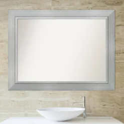 45" X 34" Non-Beveled Romano Silver Wood Bathroom Wall Mirror - Amanti Art -Baxton Studio Store GUEST d397c2cd 6bb2 4e2b 9070 71f9f77be7d3