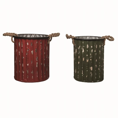 Transpac Metal Red Christmas Rugged Buckets Set Of 2 3 Transpac Metal Red Christmas Rugged Buckets Set Of 2