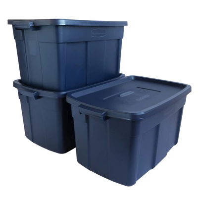 Rubbermaid Roughneck Tote 31 Gallon Stackable Storage Container W/ Stay Tight Lid & Easy Carry Handles, 3 Pack 7 Rubbermaid Roughneck Tote 31 Gallon Stackable Storage Container W/ Stay Tight Lid & Easy Carry Handles, 3 Pack - Image 5