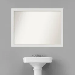 42" X 31" Non-Beveled Flair Narrow Bathroom Wall Mirror Soft White - Amanti Art -Baxton Studio Store GUEST d71f263e 1fc0 46a8 8850 b4f025c9f9aa