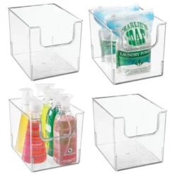 MDesign Open Front Plastic Storage Bin For Cube Furniture, 12" W, 4 Pack - Clear -Baxton Studio Store GUEST d788c93d aceb 4af0 abd2 8d2b85435ec1