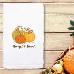 2pc 'Grateful & Blessed' Hand Towel Set White - Linum Home Textiles